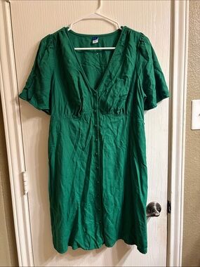 Old Navy Green Button-Front V-Neck Women's Dress large